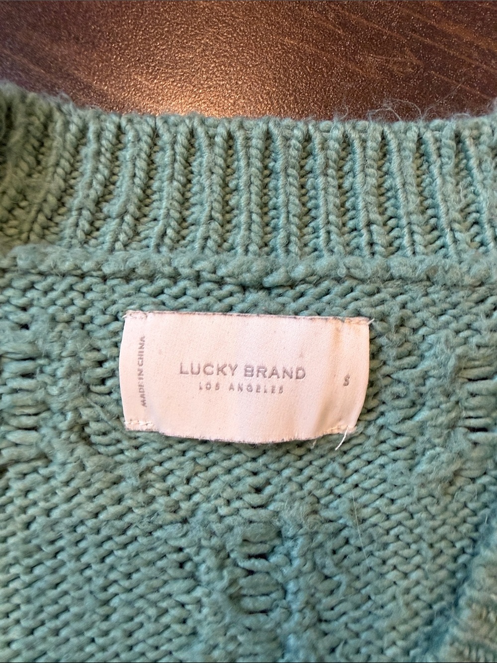 Lucky Brand Cable Knit V Neck Sweater Sage Green S Side Slit - Picture 2 of 8